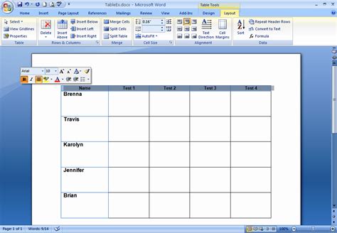 Microsoft Word Table Templates