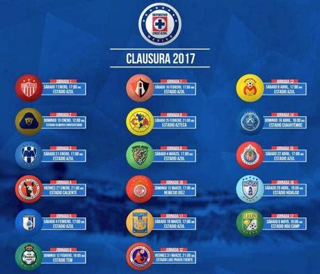 Fundado en 1927, la máquina celeste cuenta con 8 campeonatos en el fútbol mexicano. Fechas de los partidos del Cruz Azul para el Clausura 2017 ...