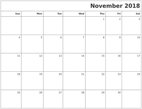 November 2018 Printable Blank Calendar