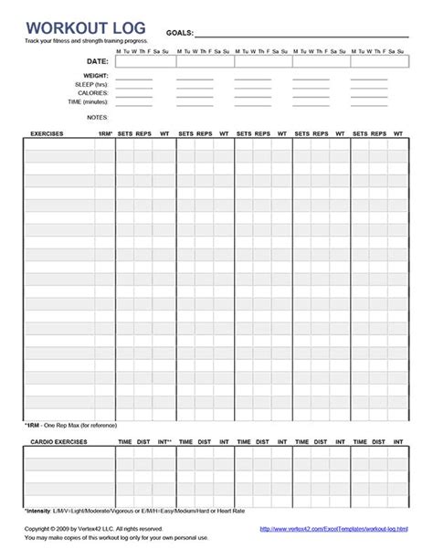 Free Printable Workout Log Pdf From Treadmill