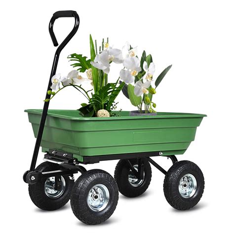Suncoo Dump Garden Cart With Heavy Duty Poly Garden Utility Yard Wagon