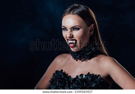 Scary Vampire Girl Fangs Black Gothic Stock Photo 1544565437 Shutterstock