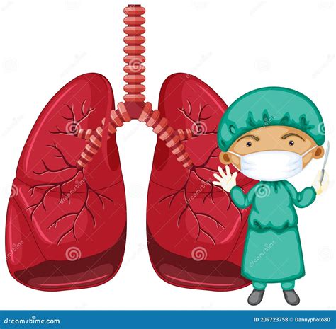 lungs with a doctor wearing mask cartoon character stock vector illustration of medical