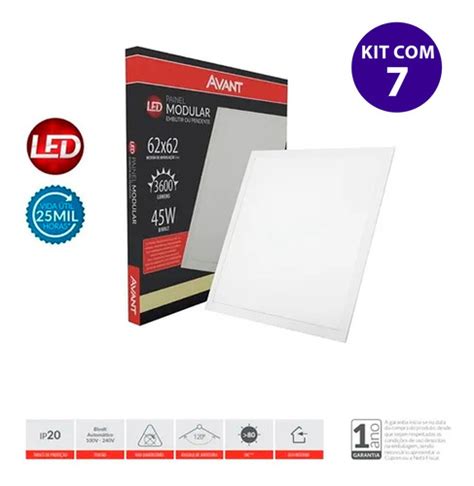 Kit 7 Painel Plafon Led 45w Quadrado 62x62 Cm Embutir 3000k Frete grátis