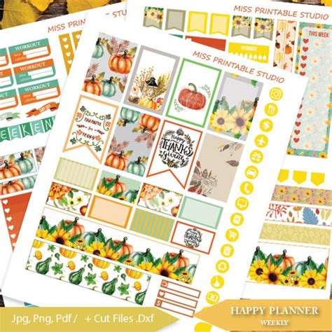 Fall Planner Stickers Printable Autumn Planner Stickers Happy Etsy