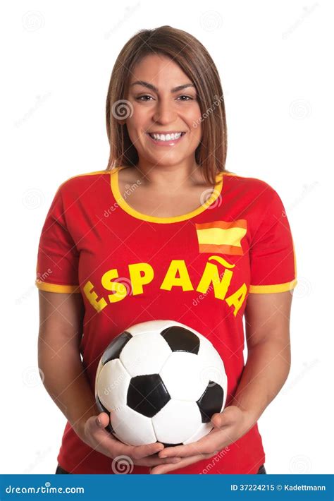 Laughing Spanish Girl With Football Stock Image Image Of Female