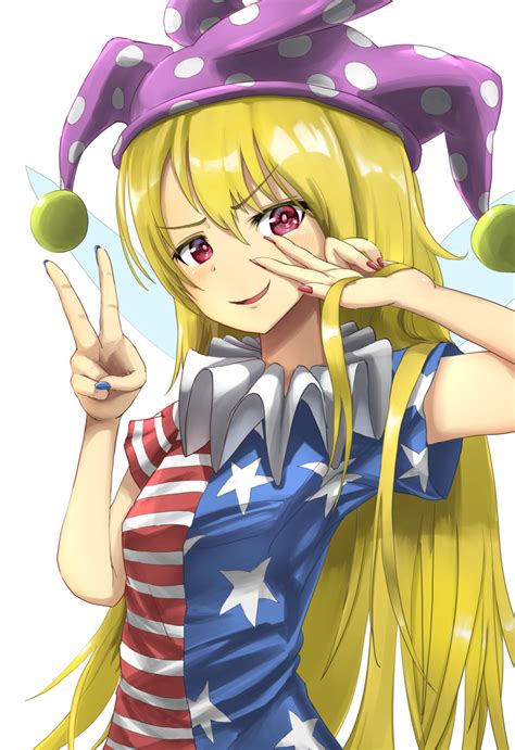 Clownpiece Touhou Absurdres Commentary Request Highres 1girl American Flag Dress Arm Up