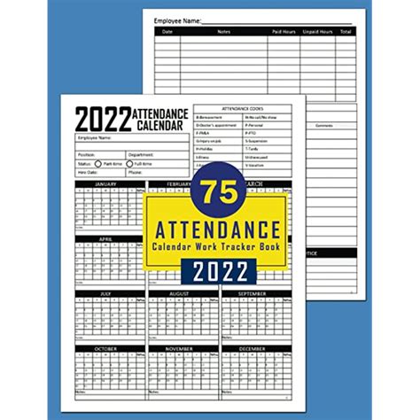 Buy 2022 Attendance Calendar Work Tracker Book For 75 Employees