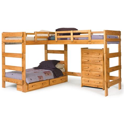 Boys asleep in bunk bed in night bedroom. Chelsea Home Twin L-Shaped Bunk Bed Customizable Bedroom ...