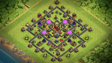 Clash Of Clans Th9 Base - [Base] New Town Hall 9 (TH9) Base 2018 with CC in Center | th9 Base Anti laloon, Anti valk