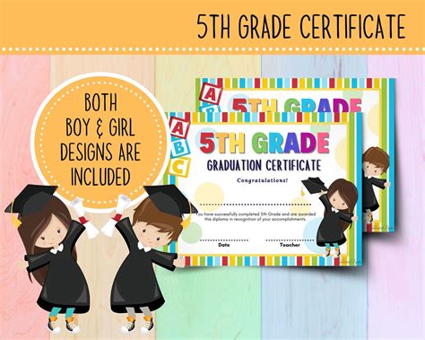 Rainbow 5th Grade Graduation Certificate 5th Grade Diploma Etsy