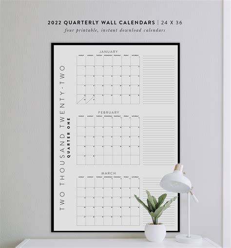 Printable 2022 Quarterly Wall Calendars 4 24x36 Posters Etsy