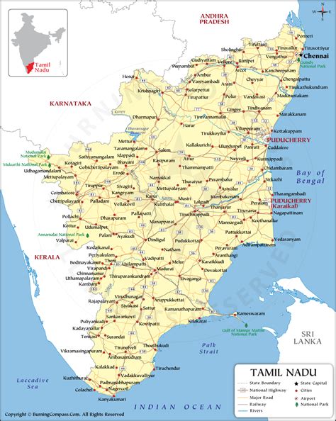Tamil Nadu South India Map