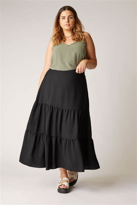 Plus Size The Limited Edit Black Tiered Smock Maxi Skirt Yours Clothing