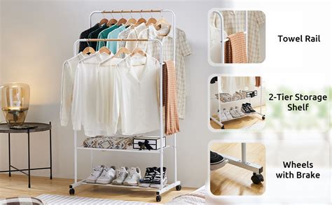 Youdenova White Clothes Rack Rolling Clothing Rack On
