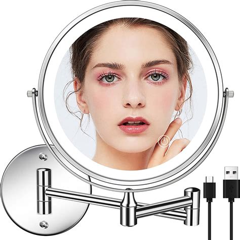 rechargeable lighted makeup mirror 8 inch wall mounted makeup mirror double sided 1x 10x