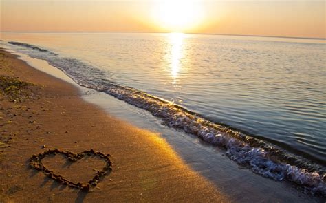 Sand Beach Sea Sunset Love Heart Shaped Hd Wallpapers Love