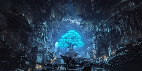 Digital Art Fantasy Art Trees Cave Night Wallpaper Resolution