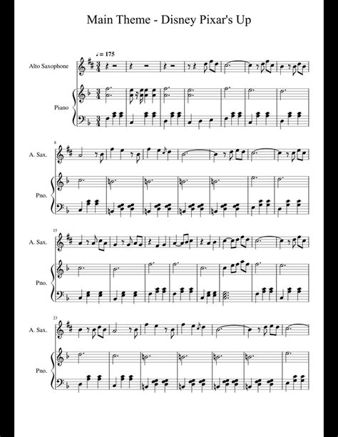 Up Theme Alto Sax And Piano Duet Sheet Music For Piano Alto Saxophone