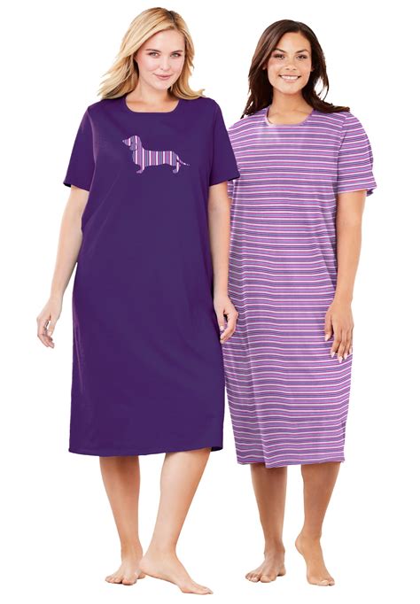 Dreams And Co Womens Plus Size 2 Pack Long Sleepshirts Nightgown