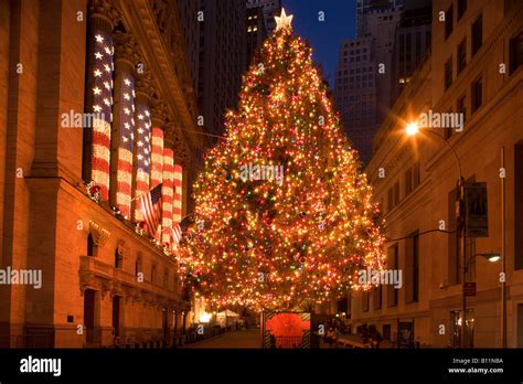 Christmas Tree Lights Broad Street Financial District Manhattan New