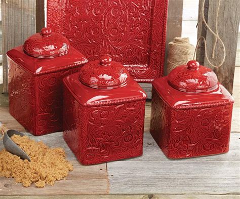 Savannah Red Canister Set Western Kitchen Accessories Red Kitchen