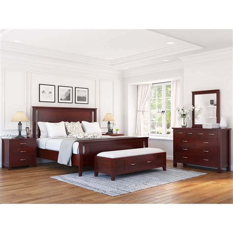 The mahogany sleigh bed frame has wooden slats and fits a queen sized mattress and boxspring. Amenia Solid Mahogany Wood 6 Piece California King Size ...