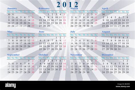 Horizontally Oriented Illustration Of Calendar Year 2012 Stock Photo