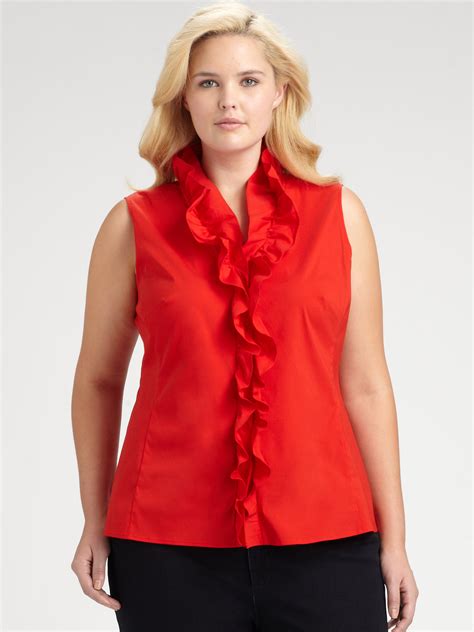 Lafayette 148 New York Salon Z Sleeveless Ruffle Blouse In Red