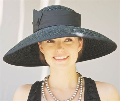 Black Wide Brim Hat Audrey Hepburn Hat Kentucky Derby Hat
