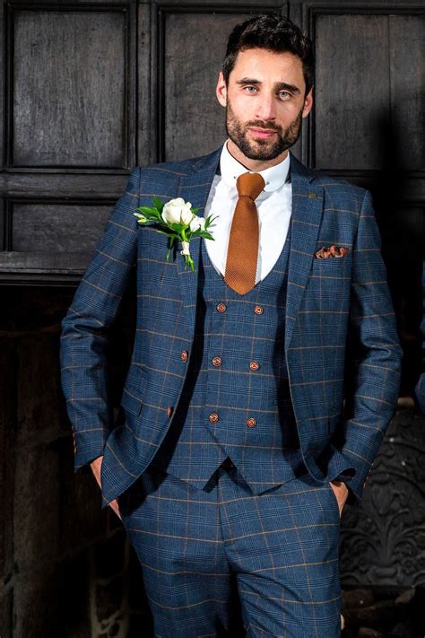 jenson marine navy check suit with double breasted waistcoat blue suit wedding wedding