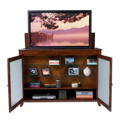 If you really want to get fancy about hiding your tv, a tv lift cabinet is the way to go. The Brookside Mocha TV Lift Cabinet for Flat Screen TVs up ...