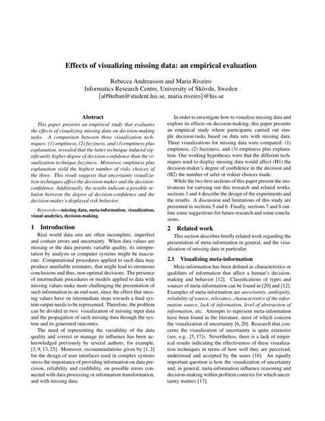 Pdf Effects Of Visualizing Missing Data An Empirical Evaluation