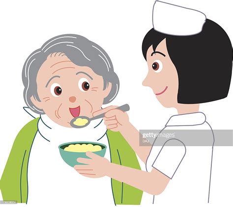 nurse feeding senior woman close up high res vector graphic getty images