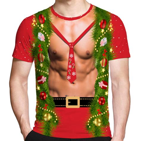christmas men s spoof muscle cosplay santa claus short sleeve t shirt casual funny 3d printed