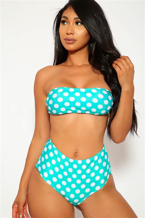 sexy mint polka dot bandeau high waist two piece swimsuit women of edm