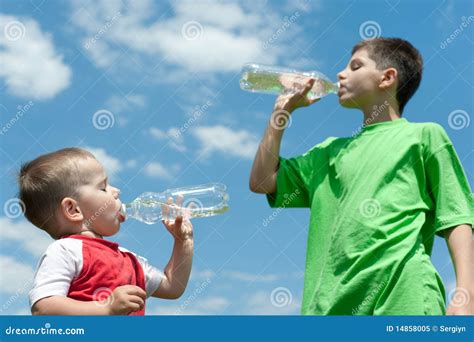 Drinking Water Brothers Stock Image Image Of Clouds 14858005