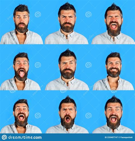 different emotions collage of bearded man human emotions feeling and emotions set of male