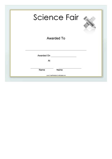 Science Fair Certificate Printable Pdf Download