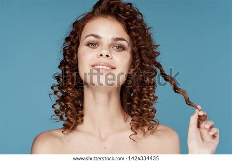 Nude Shoulders Curly Woman Beautiful Face Stock Photo 1426334435