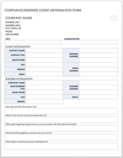 Free Client Information Forms And Templates Smartsheet