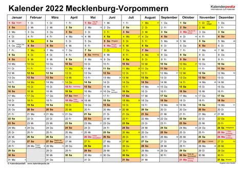 Kostenloser kalender zum ausdrucken mit feiertagen für 2021 und jedes jahr. Kalender 2022 Mecklenburg-Vorpommern: Ferien, Feiertage ...