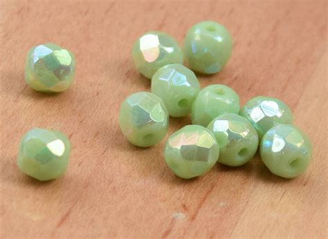 20 Small Vintage Pastel Green Aurora Borealis Faceted Czech Glass Beads