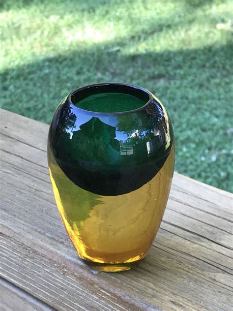 Green Amber Double Sommerso Murano Glass Vase 1950s Italy Flavio Poli Seguso Archimedeseguso