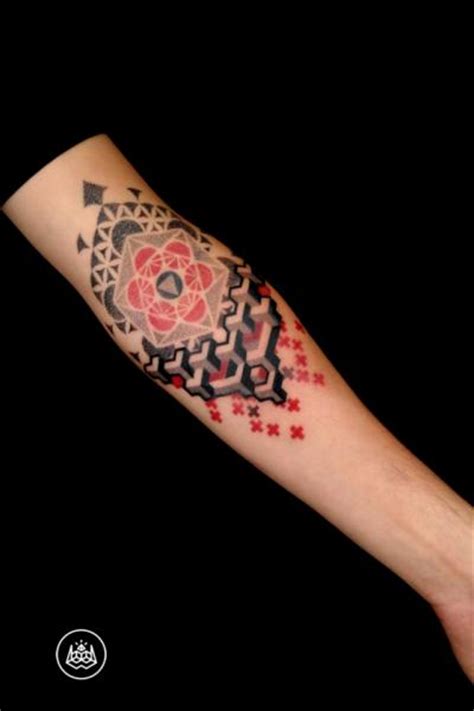 Grey Red And Black Geometry Dotwork Tattoo By 2vision Estudio Best