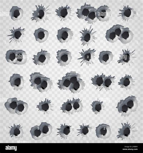 Bullet Holes Set Vector Weapon Holes Isolated On Transparent