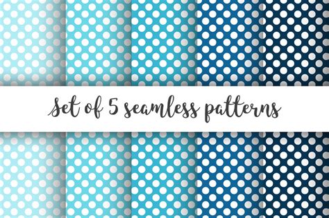 Set Of 5 Blue Polka Dots Seamless Patterns By Xelladesign Thehungryjpeg