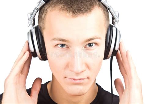 Man With Earphones Listening To Music Stock Image Image Of Listen