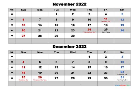 Printable Monthly Calendar November And December 2022 Printable Word