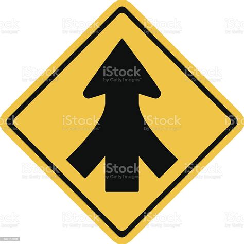 Warning Traffic Sign Traffic Merges From The Left And Right Stock